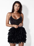 1 x RAW Customer Returns Keland Women s Skirts, Natural Natural Feathers, Family Party, Feather Skirt Black, L  - RRP €39.99