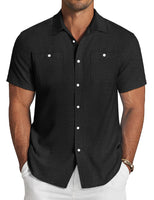 1 x RAW Customer Returns COOFANDY Men s Linen Shirt Short Sleeve Regular Fit Casual Summer Beach Vacation Shirt with Pocket Black, XL  - RRP €25.91