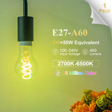 1 x RAW Customer Returns DiCUNO Smart vintage light bulb E27, 5W filament A60 Edison, LED intelligent bulb 450lm, RGBCCT dimmable 2700-6500K, controllable via APP, compatible with Alexa, Echo Dot, Google Home, 230V, pack of 1 - RRP €20.16