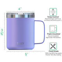 1 x RAW Customer Returns THILY Stainless Steel Thermal Mug, 12oz, Triple Insulated Travel Mug with Handle and Lid, Keeps Coffee Cold, Powder Coated, Lavender - RRP €21.17