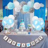 1 x RAW Customer Returns Baby shower decoration boy - It s A Boy garland, elephant cake topper blue and gray, confetti balloons, flower pom poms for baptism, birthday, baby shower - RRP €15.69