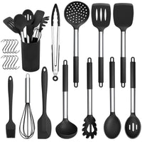 1 x RAW Customer Returns Herogo Silicone Kitchen Utensil Set, 22-Piece Black Cooking Utensils Cooking Cutlery Set with Utensil Holder, Heat-Resistant Kitchen Utensils with Stainless Steel Handle, Non-Stick Healthy - RRP €26.21