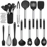 1 x RAW Customer Returns Herogo Silicone Kitchen Utensil Set, 22-Piece Black Cooking Utensils Cooking Cutlery Set with Utensil Holder, Heat-Resistant Kitchen Utensils with Stainless Steel Handle, Non-Stick Healthy - RRP €26.21