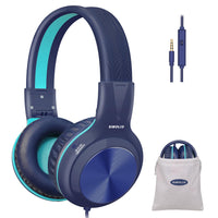 1 x RAW Customer Returns Wired headphones for teenagers with volume control and MIC, over-ear headphones with 85dB 94dB 104dB volume selector, foldable and portable with carrying case -SM-904 Blue - RRP €20.16