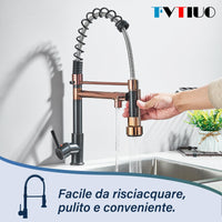 1 x RAW Customer Returns TVTIUO high pressure kitchen faucet with spiral spring kitchen faucet brass with pull-out hand shower, 360 swivel, cold and hot water, faucet, rose gold ORB - RRP €80.22