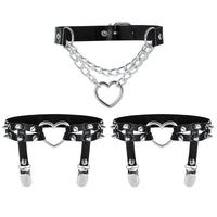 2 x Brand New Coolty 2pcs Leather Leg Chain Pendant Rivet Garter Belt and 1pcs Gothic Ring Garter Love Heart Chain Collar Choker Necklace for Fashion Rock Night Club Halloween Cosplay Party - RRP €55.2