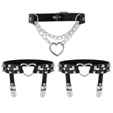 2 x Brand New Coolty 2pcs Leather Leg Chain Pendant Rivet Garter Belt and 1pcs Gothic Ring Garter Love Heart Chain Collar Choker Necklace for Fashion Rock Night Club Halloween Cosplay Party - RRP €55.2