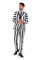 1 x RAW Customer Returns OppoSuits Men s Beetlejuice Premium Costume - 80s Halloween Outfit - Tailored Outfit - Black White - Includes Blazer, Pants and Tie - RRP €89.95