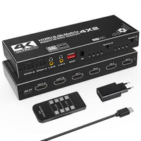 1 x RAW Customer Returns HDMI Matrix 4x2 - Tendak 4 In 2 Out HDMI Switch Matrix 4K 60Hz HDMI Splitter Switch Optical SPDIF 3.5mm Stereo Audio Extractor Supports HDMI 2.0 HDCP 2.2 EDID HDR 3D with IR Remote Control - RRP €51.99