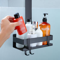 1 x RAW Customer Returns Cooeco Black Stainless Steel Shower Shelf - Shower Shelf with Hooks for Glass Doors, Thickness up to 12mm, Rustproof, Black - Easy to Install - RRP €24.0