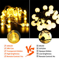 7 x RAW Customer Returns GCMacau Outdoor Battery Operated Fairy Lights, 12M 100 LED Indoor Fairy Lights with 8 Modes, Timer Fairy Lights Battery Operated Waterproof IP65 Crystal Ball Lights for Bedroom Cafe Garden Christmas - RRP €107.94