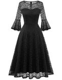 1 x RAW Customer Returns DRESSTELLS Women s Elegant Dress Cocktail Dress 3 4 Sleeve Wedding Party Midi Dress Round Neck Knee-Length Evening Dress Confirmation Dress Black M - RRP €53.99