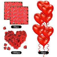 6 x Brand New RANJIMA Romantic Decoration Set, Wedding Decoration Set 1000 Rose Petals Roses, 50 Red Tea Lights, 10 Red Foil Balloon Romantic Candles for Mother s Day Engagement Birthday Anniversary Bridal Shower - RRP €86.4