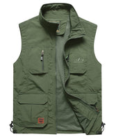 1 x RAW Customer Returns Yukirtiq Men s Outdoor Fishing Vest with Many Pockets Lightweight Safari Vest Multifunctional Vest Breathable Nylon Stand Collar Fishing Vest for Hunting Camping Photography Hiking, B-Army Green, XL - RRP €35.54