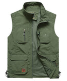 1 x RAW Customer Returns Yukirtiq Men s Outdoor Fishing Vest with Many Pockets Lightweight Safari Vest Multifunctional Vest Breathable Nylon Stand Collar Fishing Vest for Hunting Camping Photography Hiking, B-Army Green, XL - RRP €35.54