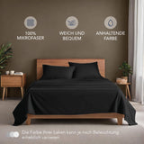 1 x RAW Customer Returns Dreamzie bedding set 4-piece made of microfiber, 1 smooth fitted sheet 180x200cm, 1 flat sheet 270x290cm and 2 pillowcases 50x80cm - black - RRP €25.99