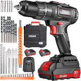 1 x RAW Customer Returns ZHJAN Cordless Impact Drill Set 20V, Cordless Drill Driver 2 Batteries 1.3Ah, 60Nm, 2-Speed Gearbox, 20 1 1 Torque Levels, 13mm Drill Chuck , 30PCS Accessories Set for Home and Garden DIY Project - RRP €74.04