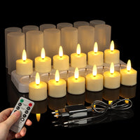 1 x RAW Customer Returns FREEPOWER 12 LED tea lights rechargeable USB with charging station cups, electric rechargeable candles with remote control timer flickering warm white dimmable, 4 x 5.5cm - RRP €44.62