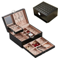 3 x Brand New Jewelry box with 2 levels and a drawer, jewelry box with key, black jewelry box for rings, earrings, necklaces and watches, gift for your loved ones - RRP €81.66