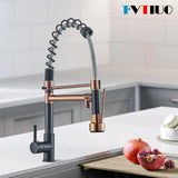 1 x RAW Customer Returns TVTIUO high pressure kitchen faucet with spiral spring kitchen faucet brass with pull-out hand shower, 360 swivel, cold and hot water, faucet, rose gold ORB - RRP €80.22