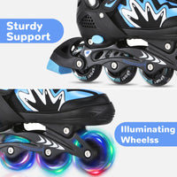 1 x RAW Customer Returns TOMSHOO Roller Skates, Inline Roller Skates with 4 Sizes Adjustable, LED Wheels, Multiple Size Options, Inline Skates for Children Adults Boys Girls, Blue, L - RRP €49.99