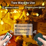 1 x RAW Customer Returns GCMacau Outdoor Battery Fairy Lights, 13M Fairy Lights - 80LED Outdoor Battery Operated, Crystal Balls, Graphite Green Cable, Waterproof IP65 , Remote Control - Ideal for Christmas, Indoors, Balcony - RRP €17.99