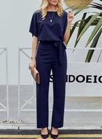 1 x RAW Customer Returns Dokotoo Women s Long Sleeve Jumpsuit Elegant Jumpsuit O-Neck Sexy Backless Pants with Belt Blue M - RRP €49.99