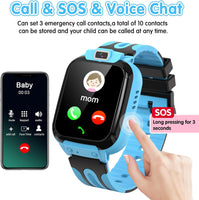 1 x RAW Customer Returns clleylise Smartwatch Kids, Children Smartwatch with GPS and Phone Voice Chat, SOS IP68 Waterproof Game Camera Alarm Clock Touch Screen, Smart Watch for Boys Girls 4-16 Years Student Gift Blue  - RRP €30.24