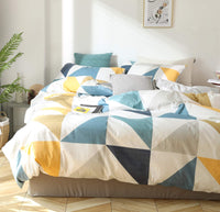 1 x RAW Customer Returns GETIYA bed linen 135x200 2-piece blue yellow triangle pattern bed linen boys girls geometric bed linen cotton two-piece duvet cover reversible bed linen with zip and pillowcase 80x80 - RRP €37.3