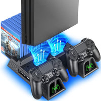 1 x RAW Customer Returns OIVO PS4 Stand, PS4 Fan, PS4 Cooler with PS4 Controller Charging Station for Playstation 4 PS4 Pro Slim, PS4 Holder with PS4 Charging Station, PS4 Stand PS4 Fan Cooler with 12 Games Storage - RRP €32.26