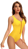 1 x Brand New SHEKINI Women s One-piece Swimsuit Low Neck with Adjustable Zipper Beachwear Elegant U Backless Slim Beachwear M,Yellow  - RRP €30.6