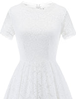 1 x RAW Customer Returns DRESSTELLS women s lace dress mother of the bride dresses, knee-length elegant bridesmaid cocktail dress, rockabilly floral dress short sleeve white XL - RRP €57.99