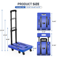 1 x RAW Customer Returns SPACEKEEPER Foldable Hand Truck, Luggage Cart, Portable Folding Wagon with 6 Wheels and 2 Elastic Ropes for Luggage, Personal, Travel, Car, Moving and Office, Blue - RRP €44.99