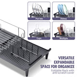 1 x RAW Customer Returns APEXCHASER Dish Drainer, Expandable Dish Rack, Foldable Stainless Steel Dish Drainer with Removable Cutlery Holder, Scratch-Resistant Plate Rack and Swivel Drainage Spout, Black - RRP €43.67