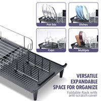 1 x RAW Customer Returns Urackify Dish Drainer, Expandable Dish Rack, Foldable Stainless Steel Dish Drainer with Removable Cutlery Holder, Scratch-Resistant Plate Rack and Swivel Drainage Spout, Black - RRP €40.33