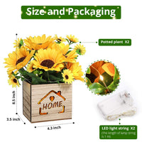 1 x RAW Customer Returns AceList 2 pieces sunflower artificial plant, real artificial flowers with LED lights in a wooden box, artificial plants flower decoration in a pot, for bedroom living room table decoration, in yellow - RRP €28.72