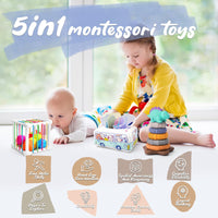 4 x Brand New Konijiwa 5 in 1 Baby Toys Montessori Toy Set with Baby Tissue Box Toy, Stacking Toy, Shape Sorting Box, Stacking Cup, Sensory Toy from 6 9 12 Months 1 2 3 Years - RRP €80.24