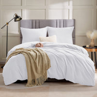 1 x RAW Customer Returns WAVVE bed linen 200x200 3-piece white - duvet cover 200 x 200 set with pillowcases 80x80 cm, bed linen sets 2x2m made of microfiber with zipper, soft and non-iron, white - RRP €24.19