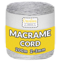 1 x Brand New Creative Deco Macrame Cord 3mm x 200m Light Gray Cotton Thread Crochet Cotton Macram Thread 3mm -0.5mm Ribbon for Crochet Bags, Wall Macrame Twine Decorations, Cord - RRP €22.8