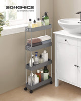 1 x RAW Customer Returns SONGMICS Trolley, Kitchen Trolley with 4 Tiers, Kitchen Shelf, Niche Shelf, with 6 Hooks, 360 Rotating Wheels, Lockable, Steel Frame, Bathroom, Kitchen, Office, Gray KSC008G01 - RRP €23.99