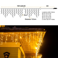 1 x RAW Customer Returns WOWDSGN Outdoor Christmas Lights 15M 660LED Home Decorations, Outdoor Christmas Lights Cascade 8 Modes, Outdoor Light Curtain Warm White IP44 - RRP €50.0