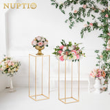 1 x RAW Customer Returns Nuptio Pack of 2 Gold Vases for Wedding Centerpiece Tables, Metal Flower Floor Vase Column Flower Stand, 80 cm High Geometric Flower Vase, Rectangular Flower Display Rack for Home Party Wedding - RRP €52.79