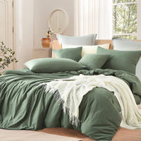 1 x RAW Customer Returns Lanqinglv bed linen 200x220cm green sage green microfiber bed linen set plain double bed duvet cover with zipper and 2 pillowcases 80x80 cm - simple and classic - RRP €35.17