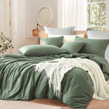 1 x RAW Customer Returns Lanqinglv bed linen 200x220cm green sage green microfiber bed linen set plain double bed duvet cover with zipper and 2 pillowcases 80x80 cm - simple and classic - RRP €35.17