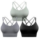 1 x RAW Customer Returns Sykooria Sports Bra Women Padded Bustier Women s Bra without Underwire Spaghetti Straps Cross Back Design Push up Bra Sports Bra Top for Yoga Fitness, Black Green Light Gray, M - RRP €29.99