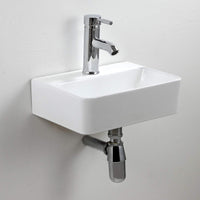 1 x RAW Customer Returns White Ceramic Wash Basin Rectangular Compact Wall Mounted for Small Cloakroom Bathroom 365 x 250 x 105mm Style 1  - RRP €69.9