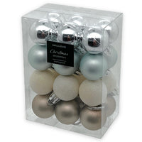 1 x Brand New Christmas tree decorations Christmas decorations Mini Christmas balls made of plastic, shatter-proof, suitable for outdoor use, glitter, matt shiny, assorted balls 30 mm, silver-light blue, 24  - RRP €11.53