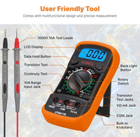 1 x RAW Customer Returns ULTRICS digital multimeter, ohmmeter ammeter voltage tester with LCD display background light and measuring lines, professional hand-held multimeter measures AC DC voltage current resistance continuity diodes - RRP €12.1