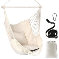 1 x RAW Customer Returns Chihee Hammock Chair Hanging Swing Maximum 500 Pounds Including 2 Cushions Steel Spreader Bar with Anti-Slip Grooves Portable Hanging Chair Side Pocket Large Macrame Bohemian Chair Indoor Outdoor - RRP €39.99