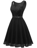 1 x RAW Customer Returns Dressystar Women s Sequin Cocktail Dress V-Neck Youth Consecration Dresses Glitter Festive Graduation Dress Party Dress Black L - RRP €52.43